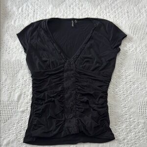 Heart Soul Black V-Neck Ruched Women's Top (S)